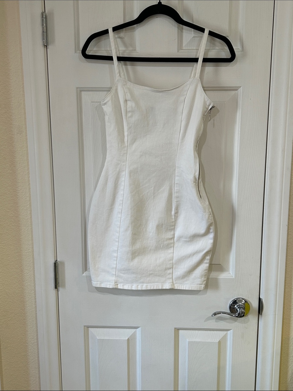 Divided White Cotton Blend Spaghetti Strap Bodycon Mini Dress Side Zipper XS 34